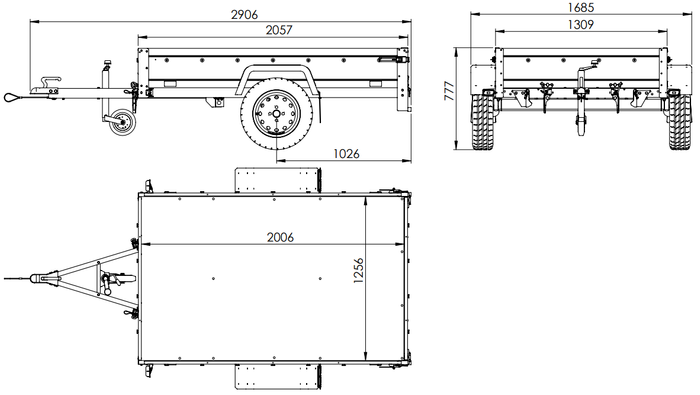 Remorque de voiture 200x125 UNITRAILER GARDEN 201 KIPP avec châssis H-0 et bâche grise