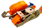 Ensemble de quatre courroies de transport UNITRAILER orange 2 m/25 mm/1 t avec tendeur