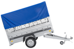 Remorque à un essieu 230x125 UNITRAILER FORCE 230 KIPP avec côtés grillagés, châssis H-0 et bâche bleue