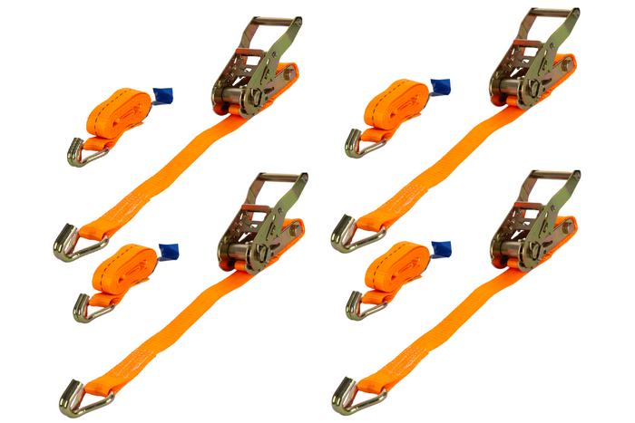 Ensemble de quatre courroies de transport UNITRAIER 6 m/25 mm/1 t orange avec tendeur