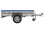 Remorque à un essieu avec côtés en aluminium 200x125 Unitrailer Garden 201 KIPP ALU avec châssis H-0 et bâche bleue