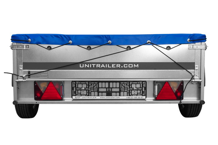 Autoaanhangwagen op veren 200x125 UNITRAILER GARDEN 201/R KIPP met H-0 frame en blauwe afdekking