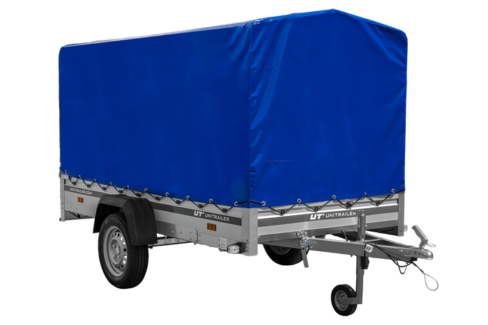Remorque porte-voitures à côtés en aluminium 264x125 Unitrailer Garden 264 KIPP ALU avec châssis H-1100 et bâche bleue