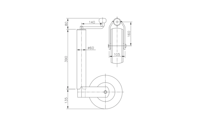 Steunwiel met klem WINTERHOFF ST60-V-255SB+KLE60 400kg 60mm 525-755mm