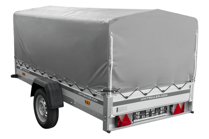 Remorque à un essieu avec côtés en aluminium 264x125 Unitrailer Garden 264 KIPP ALU avec châssis H-800 et bâche grise