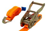 Ensemble de quatre courroies de transport UNITRAILER orange 2 m/25 mm/1 t avec tendeur