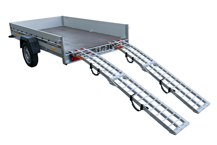Rampes pliables UNITRAILER ALR002 en aluminium pour remorques, 221 cm, 680 kg, avec sangles, lot de 2