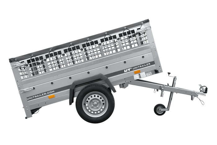 Autoaanhanger 200x125 UNITRAILER GARDEN 201 KIPP met gaaswanden, H-0 frame en grijze afdekking