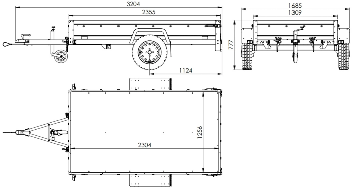 Remorque à un essieu sur ressorts 230x125 UNITRAILER GARDEN 230/R KIPP avec châssis H-800 et bâche bleue