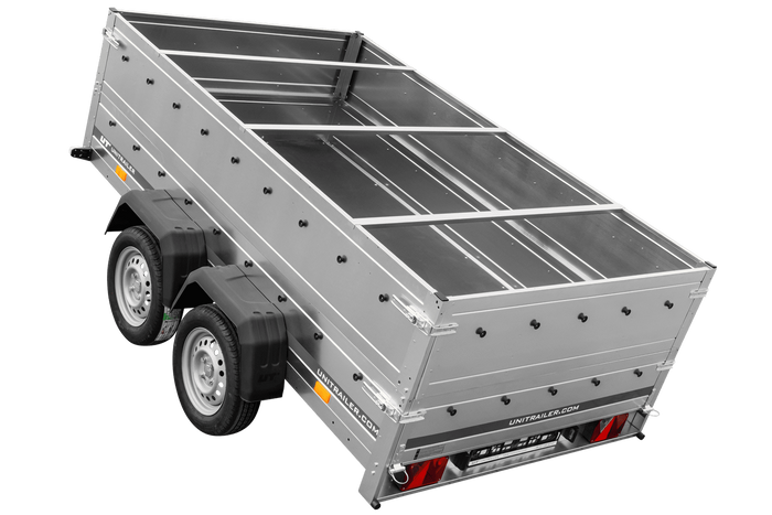 Remorque à deux essieux 264x150 UNITRAILER GARDEN 265/2 KIPP avec ridelles BIS, châssis H-0 et bâche grise