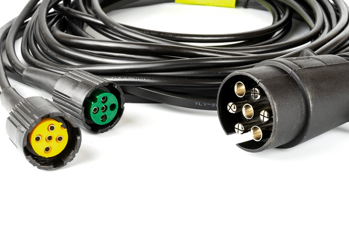 MANTES elektrische installatie, aanhangwagenkabelboom 5,2 m, 7-pins stekker, 2x5-pins bajonetten