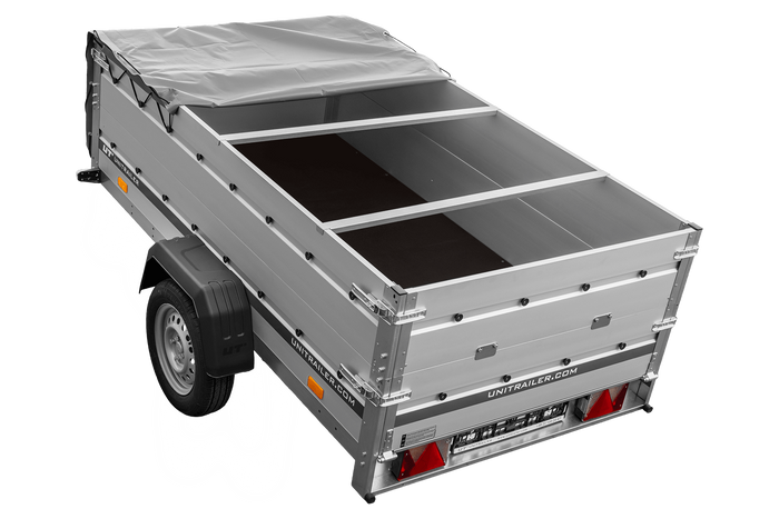 Remorque à un essieu avec côtés en aluminium 230x125 Unitrailer Garden 230 KIPP ALU avec côtés BIS, châssis H-0 et bâche grise
