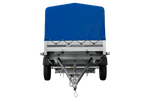 Enkelassige aanhanger met aluminium zijwanden 264x125 Unitrailer Garden 264 KIPP ALU met H-800 frame en blauwe afdekking