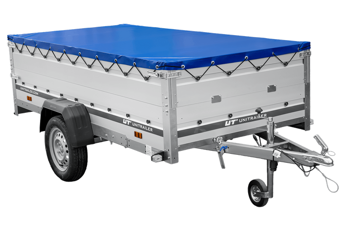Remorque à un essieu avec ridelles en aluminium 264x125 Unitrailer Garden 264 KIPP ALU avec ridelles BIS, châssis H-0 et bâche bleue