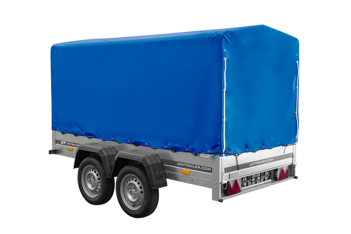 Tweeassige aanhanger 264x125 UNITRAILER GARDEN 264/2 KIPP met H-1100 frame en blauw dekzeil