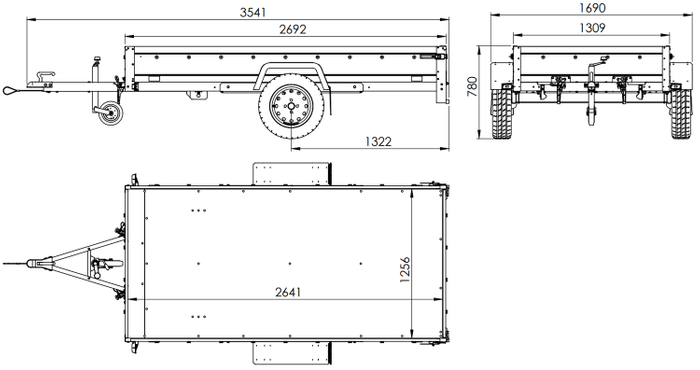 Autoaanhanger met aluminium zijwanden 264x125 Unitrailer Garden 264 KIPP ALU met H-1100 frame en grijze afdekking