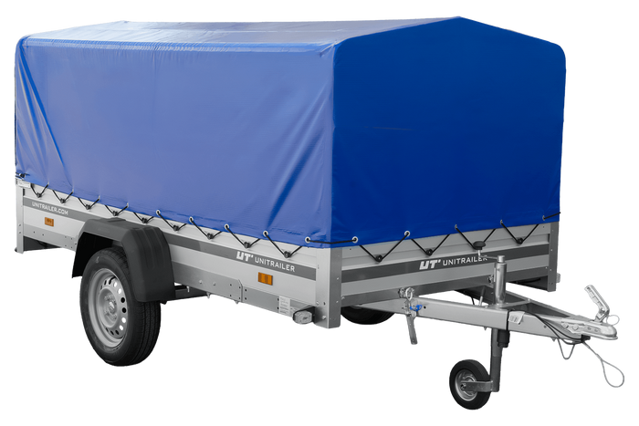 Remorque à un essieu avec côtés en aluminium 264x125 Unitrailer Garden 264 KIPP ALU avec châssis H-800 et bâche bleue