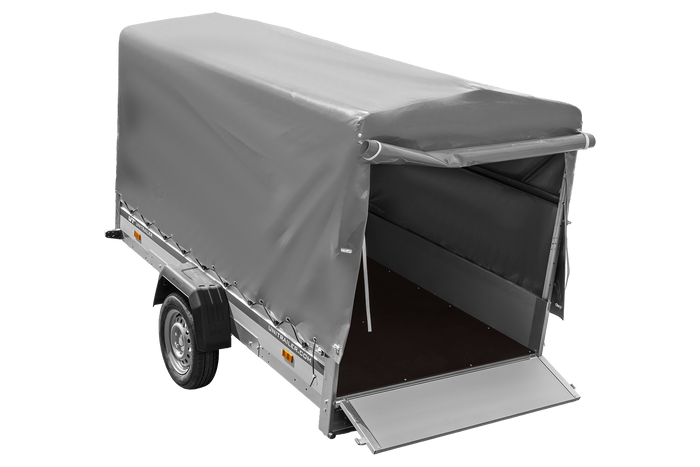 Remorque porte-voitures à côtés en aluminium 264x125 Unitrailer Garden 264 KIPP ALU avec châssis H-1100 et bâche grise