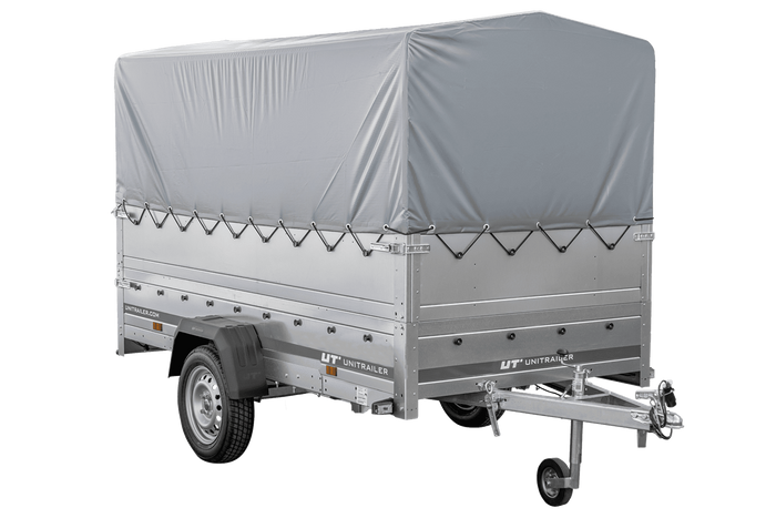 Remorque légère sur ressorts 264x125 UNITRAILER GARDEN 264/R KIPP avec côtés, ridelles BIS, châssis H-800 et bâche grise