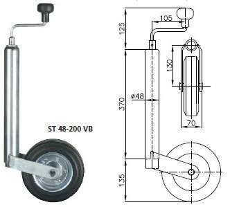 Roue de support WINTERHOFF ST48-200VB 150 kg 48 mm 505-725 mm