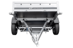Enkelassige aanhangwagen op veren 230x125 UNITRAILER GARDEN 230/R KIPP met BIS zijwanden, H-800 frame en blauwe afdekking