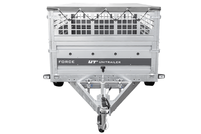 Remorque à un essieu 264x125 UNITRAILER FORCE 264 KIPP avec ridelles grillagées, châssis H-0 et bâche grise