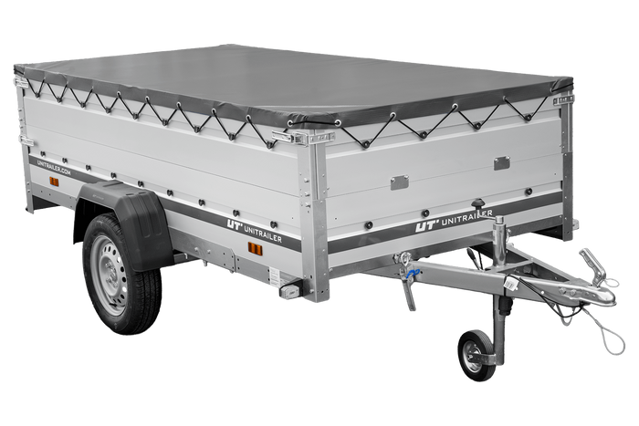 Remorque à un essieu avec ridelles en aluminium 264x125 Unitrailer Garden 264 KIPP ALU avec ridelles BIS, châssis H-0 et bâche grise