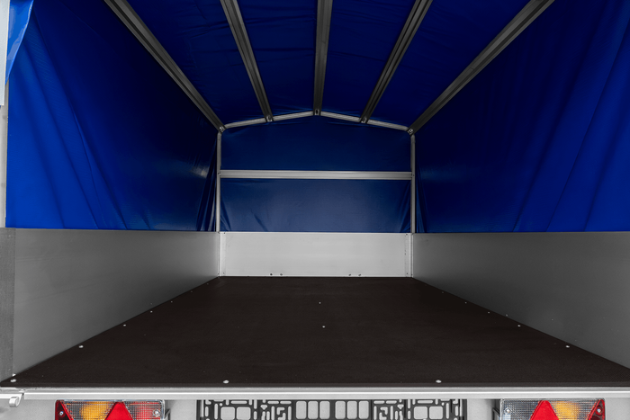 Remorque à un essieu avec côtés en aluminium 264x125 Unitrailer Garden 264 KIPP ALU avec châssis H-800 et bâche bleue