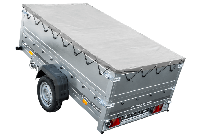 Garden Trailer 230 KIPP met steunwiel, BIS zijwanden, H-0 frame en grijze afdekking