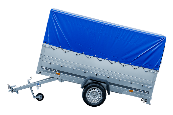 Autoaanhanger 264x125 UNITRAILER GARDEN 264 KIPP met BIS zijwanden, H-800 frame en blauw deksel