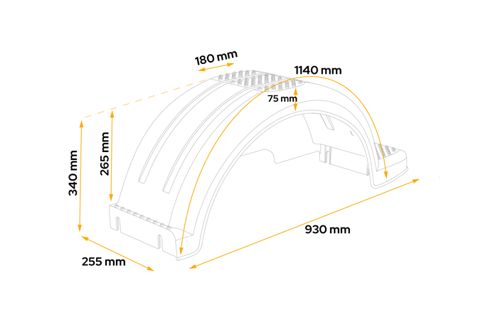 Garde-boue pour remorque de bateau 14" DOMAR D20430S, passage de roue 930/255 mm