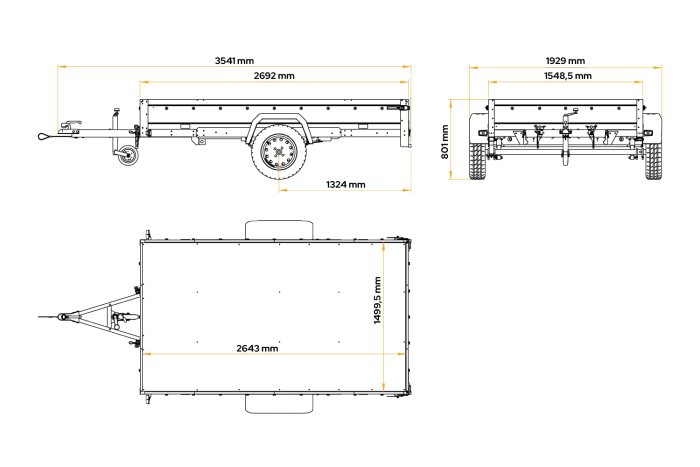 Enkelassige aanhanger op veren 264x150 UNITRAILER GARDEN 265/R KIPP met H-0 frame en blauwe afdekking