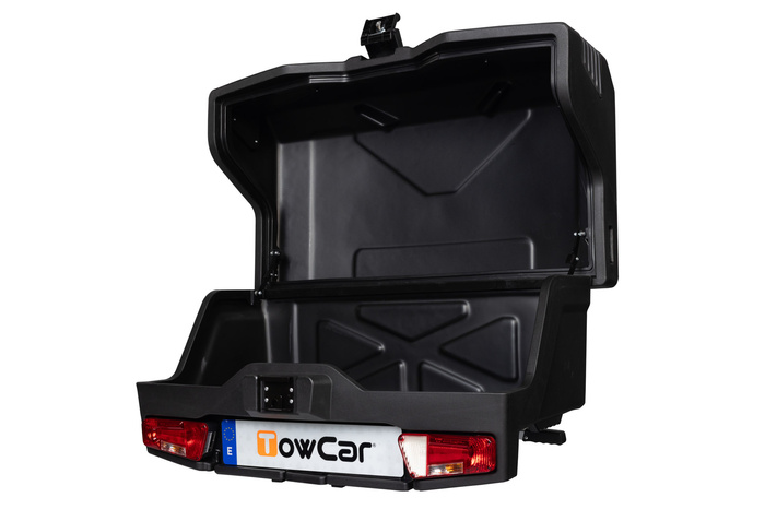 Coffre de rangement Towbox EVO gris classique - coffre à bagages monté sur attelage