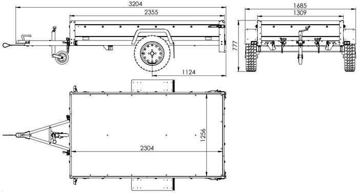 Remorque à un essieu avec côtés en aluminium 230x125 Unitrailer Garden 230 KIPP ALU avec côtés BIS, châssis H-0 et bâche bleue
