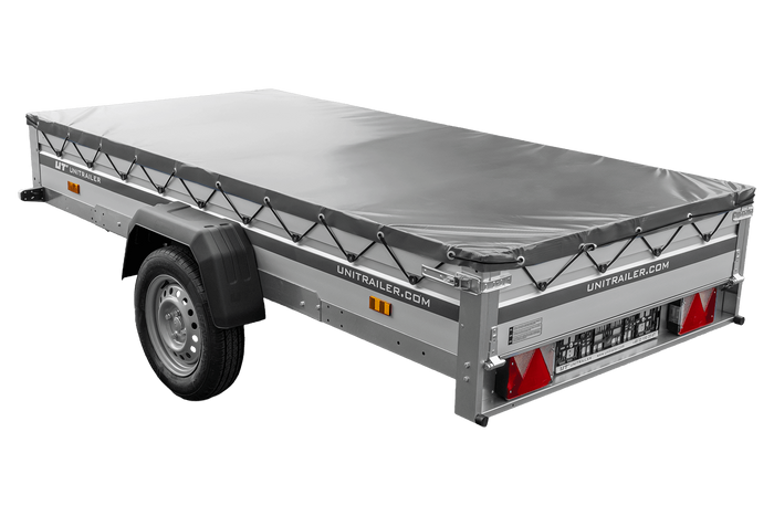 Remorque porte-voitures à côtés en aluminium 264x125 Unitrailer Garden 264 KIPP ALU avec châssis H-0 et bâche grise