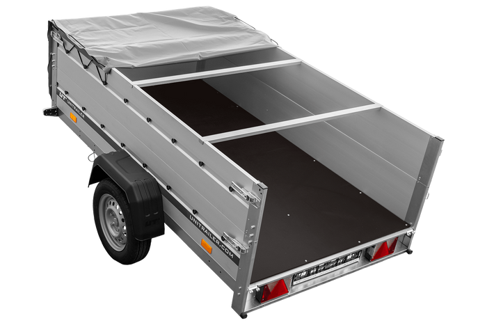 Remorque à un essieu avec côtés en aluminium 230x125 Unitrailer Garden 230 KIPP ALU avec côtés BIS, châssis H-0 et bâche grise