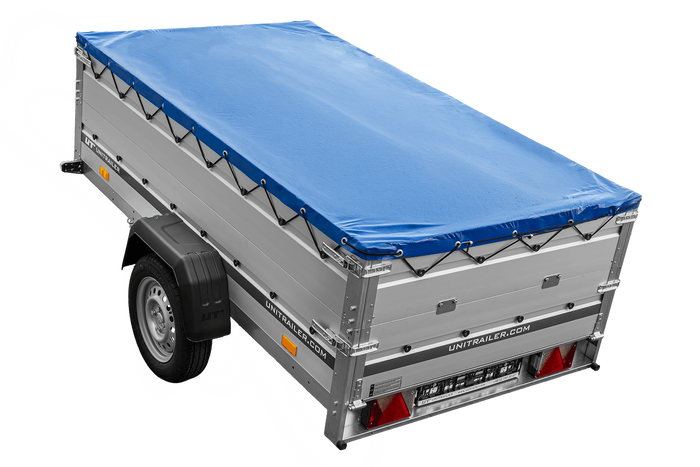 Remorque à un essieu avec côtés en aluminium 230x125 Unitrailer Garden 230 KIPP ALU avec côtés BIS, châssis H-0 et bâche bleue