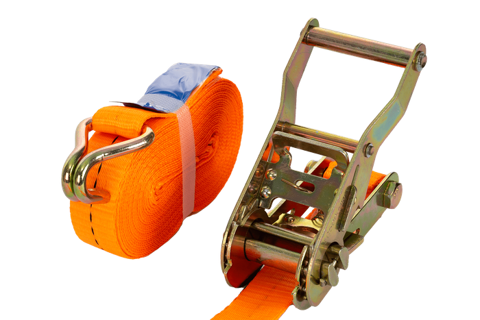Ensemble de quatre courroies de transport UNITRAIER 6 m/25 mm/1 t orange avec tendeur