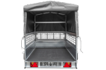 Autoaanhangwagen op veren 230x125 UNITRAILER GARDEN 230/R KIPP met gaaswanden, H-800 frame en grijze afdekking