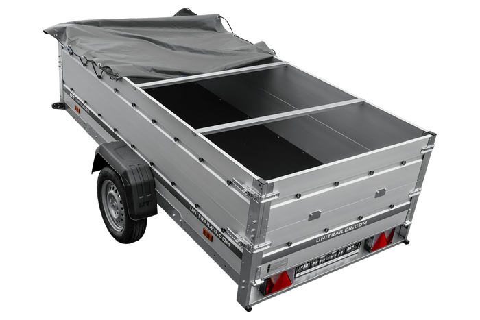 Remorque à un essieu avec ridelles en aluminium 264x125 Unitrailer Garden 264 KIPP ALU avec ridelles BIS, châssis H-0 et bâche grise