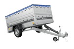 Autotransportaanhanger op veren 230x125 UNITRAILER FORCE 230/R KIPP met BIS-zijwanden, H-0 frame en blauwe afdekking