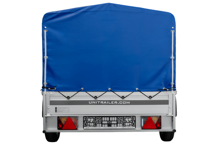 Remorque à un essieu avec côtés en aluminium 264x125 Unitrailer Garden 264 KIPP ALU avec châssis H-800 et bâche bleue