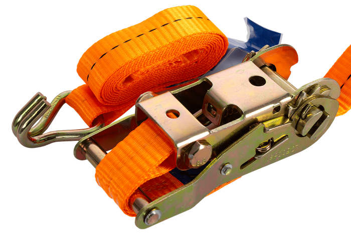 Set van vier UNITRAILER 2m/25mm/1t oranje transportbanden met spaninrichting
