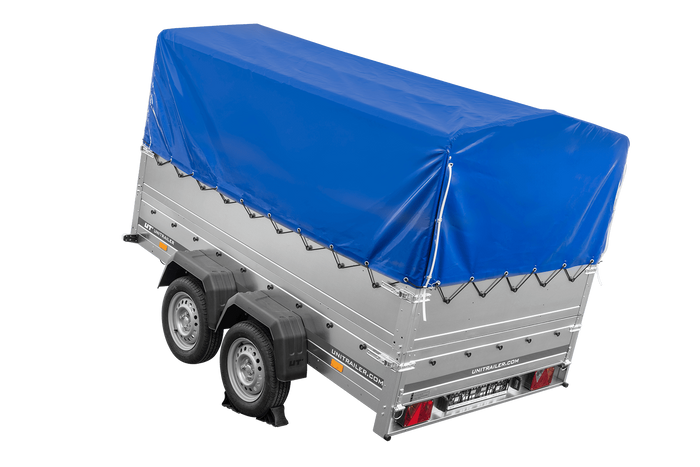Lichte aanhanger 264x150 UNITRAILER GARDEN 265/2 KIPP met BIS-zijwanden, H-800 frame en blauwe afdekking