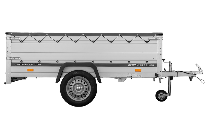 Remorque à un essieu avec côtés en aluminium 230x125 Unitrailer Garden 230 KIPP ALU avec côtés BIS, châssis H-0 et bâche grise