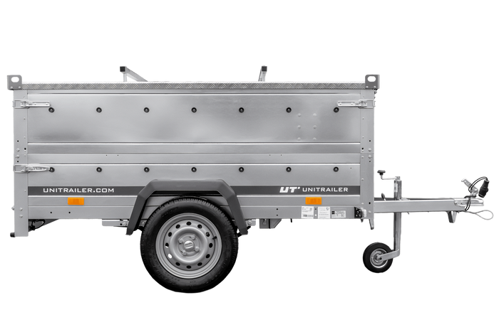 Lichte aanhangwagen op veren 200x125 UNITRAILER GARDEN 201/R KIPP met BIS zijwanden en aluminium deksel