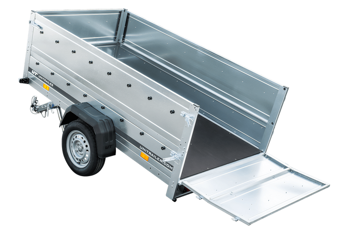 Garden Trailer 230 KIPP met steunwiel, BIS zijwanden, H-0 frame en grijze afdekking
